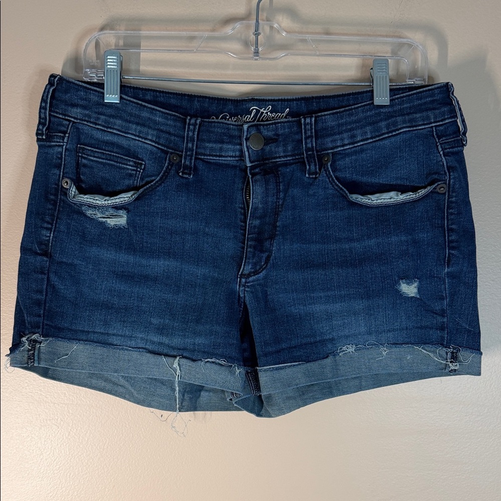 Universal Thread Dark Blue Distressed Cuffed Denim Shorts